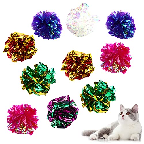 EUBUY Crinkle-Bälle für Katzen, 10 Stück, bunte Bälle zum Kauen und Jagen, interaktives Knisterspielzeug für Indoor-Katzen, um fit und aktiv zu bleiben von EUBUY