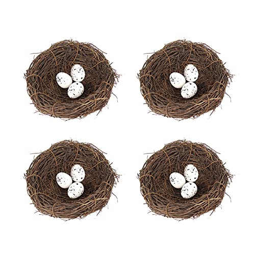 Künstliche Vögel Nest, 4 Set Handgemachte Natürliche Ostervögel Nest Rattan Vögel Nest Dekor mit Schaumstoffeiern für DIY Handwerk Garten Hof Home Party Ostern Dekoration von EUBUY