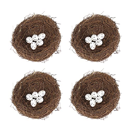 Künstliche Vögel Nest, 4 Set Handgemachte Natürliche Ostervögel Nest Rattan Vögel Nest Dekor mit Schaumstoffeiern für DIY Handwerk Garten Hof Home Party Ostern Dekoration von EUBUY