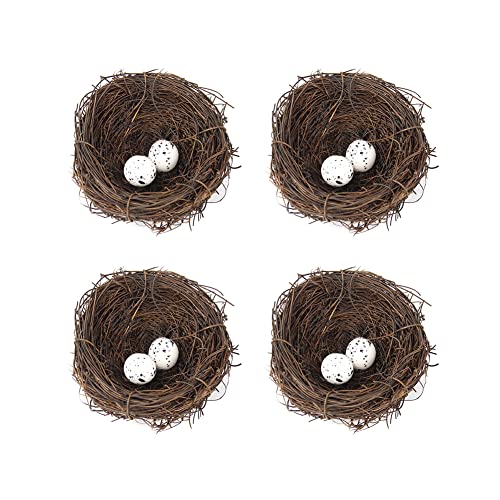 Künstliche Vögel Nest, 4 Set Handgemachte Natürliche Ostervögel Nest Rattan Vögel Nest Dekor mit Schaumstoffeiern für DIY Handwerk Garten Hof Home Party Ostern Dekoration von EUBUY