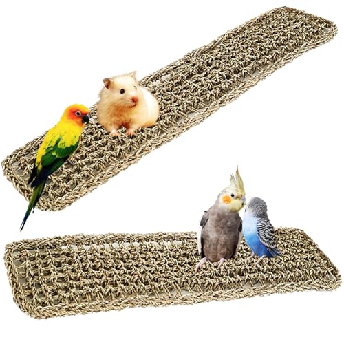 Vogel-Matte, Seegras-Matte, natürliches Gras, gewebtes Vogelnetz, Hängematte, Kletterseilleiter, Kauspielzeug, Vogelkäfig-Zubehör für Papageien, Psittacines, Nymphensittiche, Hamster, Lovebirds (2 von EUDORALIFE