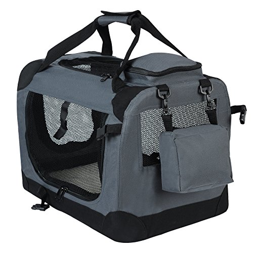 EUGAD Hundetransportbox faltbar Hundetasche, Hundebox, Transportbox für Hunde 70x52x52cm, Hundebox Auto, hundebox für Reise, Auto & Zuhause, Grau 0118HT von EUGAD