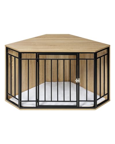 EUGAD Ecke-Hundekäfig für Zuhause, Hundehütte Indoor, Hundehaus für drinnen, Hundebox mit Tür Hundekissen, für große mittelgroße kleine Hunde, 111x67x60 cm, Beistelltisch mit Tablett, Metall, 0344GL von EUGAD