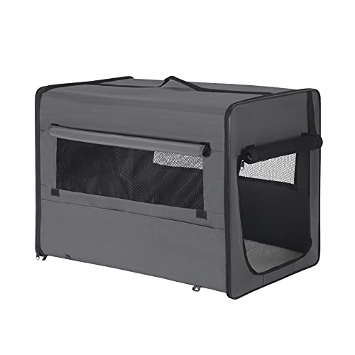 EUGAD Faltbare Hundebox B74xH56xT49cm für mittlere Hunde (Hundehöhe≤45cm&Hundelänge≤60cm) Hundetransportbox Auto Reisebox Autobox Hundetasche Katzentasche Katzenbox Grau 0339GL von EUGAD