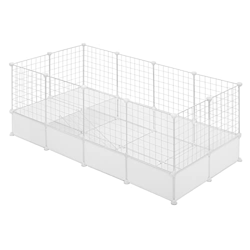 EUGAD Freigehege für Kaninchen, Freilaufgehege Kaninchen, Meerschweinchen Gehege mit Boden und Gitter, Weiß BHT 142x53x71cm von EUGAD