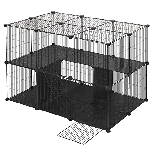 EUGAD Freigehege mit Bodenplatten, Meerschweinchen Gehege, Kaninchenkäfig, Hamster Auslauf, Katzengehege, Kleintiergehege, Katzenkäfig, Drahtabstand 1,5 cm, Schwarz BHT 105x70x70cm von EUGAD