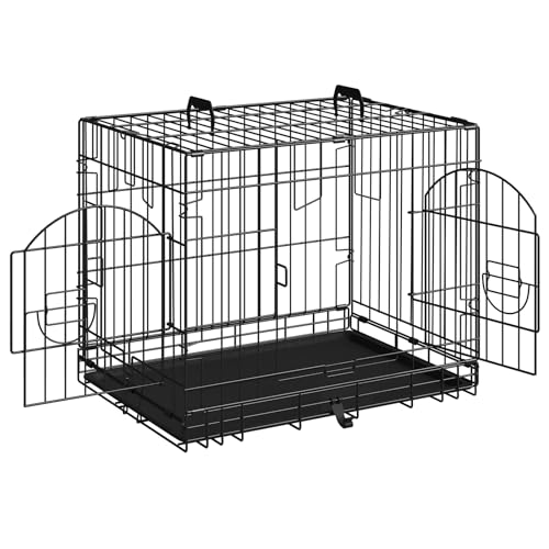 EUGAD Hundekäfig kleine Hunde, Hundetransportkäfig 60x49x44cm, Hundebox Auto mit 2 Türen, Transportbox Hund mit Bodenwanne, Gitterbox Hund faltbar mit Griffen, aus Metall, 0350GL von EUGAD