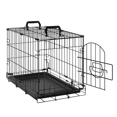 EUGAD Hundekäfig kleine Hunde Katzen, Hundetransportkäfig 46x35x31 cm, Hundebox für Zuhause Auto Transport, Gitterbox faltbar, mit Tür Bodenwanne Griffen, aus Metall, Schwarz, 0351GL von EUGAD