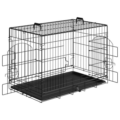 EUGAD Hundekäfig mittelgroße Hunde, Hundetransportkäfig 76x53x46 cm, Hundebox für Zuhause Auto Transport, Gitterbox faltbar, mit 2 Türen Bodenwanne Griffen, aus Metall, Schwarz, 0349GL von EUGAD