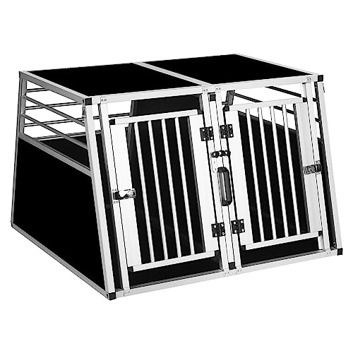 EUGAD Hundetransportbox Alubox Autobox für mittelgroße große Hunde, mit herausnehmbarer Trennwand und 2 Türen, für Border Collie, Samojede, Labrador, Husky und Schäferhund, B97x H66 x T92 cm 0012LL von EUGAD