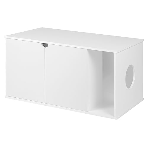 EUGAD Katzenschrank für Katzentoilette, Katzenklo Schrank, Katzenhaus, Katzenhütte, kleine Hundehütte Indoor, Aufbewahrungsschrank, Nachttisch, Magnetverschluss, Weiß, B105xH51xT53 cm, 0003MG von EUGAD