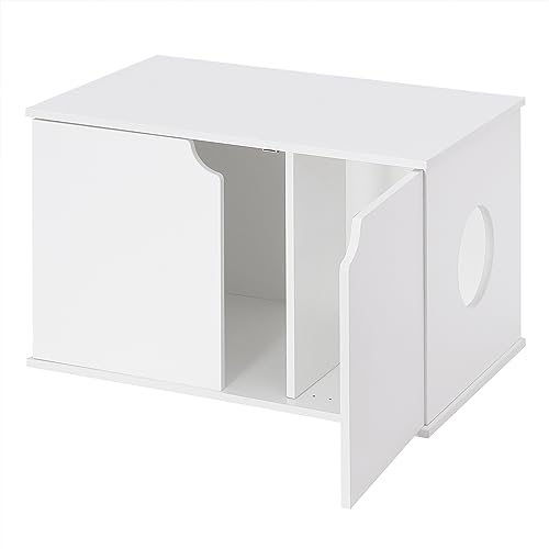 EUGAD Katzenschrank für Katzentoilette, Katzenklo Schrank, Katzenhaus, Katzenhütte, kleine Hundehütte Indoor, Nachttisch, verstellbare Trennwand, Magnetverschluss, Weiß, B80xH51xT53 cm, 0002MG von EUGAD