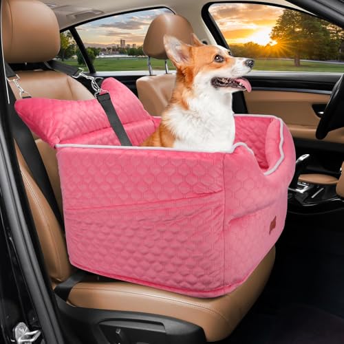 Hundeautositz – Memory-Schaum-Hundeerhöhung für kleine Hunde bis zu 11,3 kg, erhöhter Haustier-Autositz mit Aufbewahrungstaschen und Hunde-Sicherheitsgurt, weiches Haustier-Reisebett für Vorder- und von EUHAMS