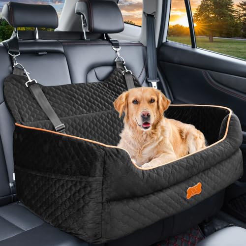 Hundeautositz für große/mittelgroße Hunde – Memory-Foam-Hundeerhöhung für Hunde unter 25 kg oder 2 kleine Hunde, abnehmbares und waschbares Reisebett, Hundesitz mit dickem Kissen und von EUHAMS