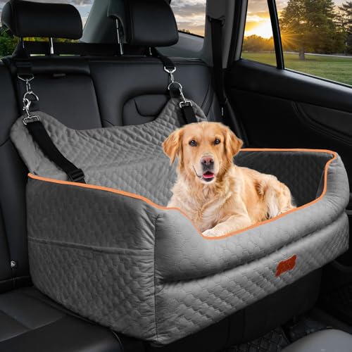 Hundeautositz für große/mittelgroße Hunde – Memory-Foam-Hundeerhöhung für Hunde unter 25 kg oder 2 kleine Hunde, abnehmbares und waschbares Reisebett, Hundesitz mit dickem Kissen und von EUHAMS