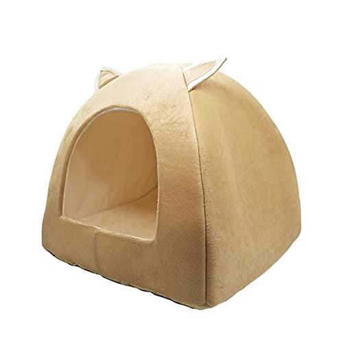 EUIWTUAJVN 2-in-1 Faltbares Katzenbett Kätzchen Käfig Nest Indoor Welpe C Haus mit Abnehmbarer Matte Hundehütte Hundeschlafsack Waschbar-Beige, L. von EUIWTUAJVN