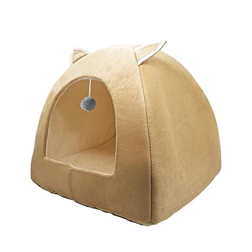 EUIWTUAJVN 2-in-1 Faltbares Katzenbett Kätzchen Käfig Nest Indoor Welpe C Haus mit Abnehmbarer Matte Hundehütte Hundeschlafsack Waschbar-Beige, L. von EUIWTUAJVN