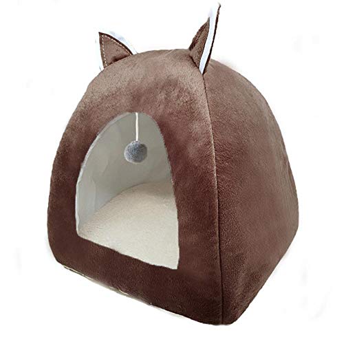 EUIWTUAJVN 2-in-1 Faltbares Katzenbett Kätzchen Käfig Nest Indoor Welpe C Haus mit Abnehmbarer Matte Hundehütte Hundeschlafsack Waschbar-Braun, L. von EUIWTUAJVN