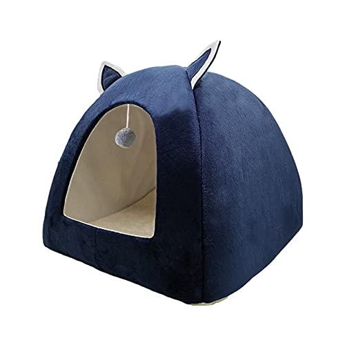 EUIWTUAJVN 2-in-1 faltbares Katzenbett Kätzchen Käfig Nest Indoor Welpe C Haus mit Abnehmbarer Matte Hundehütte Hundeschlafsack Washable-Navy, L. von EUIWTUAJVN