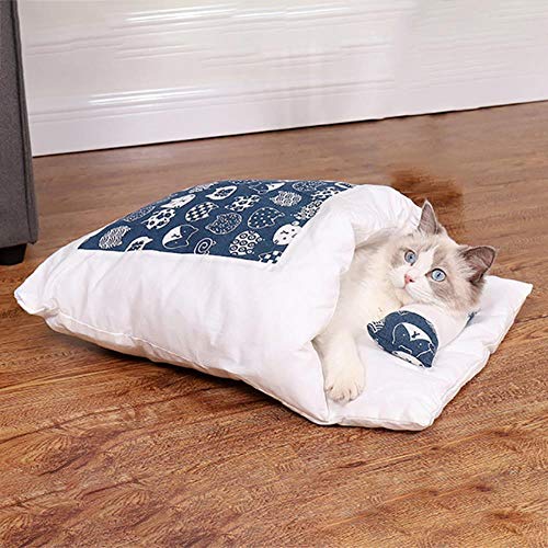 EUIWTUAJVN Japanisches Katzenbett Winter Abnehmbarer Warmer Katzenschlafsack Tiefschlaf Haustier Hundebett Haus Katzen Nest Nest Kissen mit Kissen-A, L 65x50cm, USA von EUIWTUAJVN