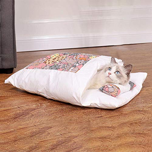 EUIWTUAJVN Japanisches Katzenbett Winter Abnehmbarer Warmer Katzenschlafsack Tiefschlaf Haustier Hundebett Haus Katzen Nest Nest Kissen mit Kissen-B, S 45x30cm, China von EUIWTUAJVN