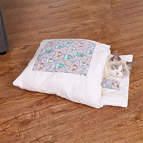 EUIWTUAJVN Japanisches Katzenbett Winter Abnehmbarer Warmer Katzenschlafsack Tiefschlaf Haustier Hundebett Haus Katzen Nest Nest Kissen mit Kissen-C, L 65x50cm, USA von EUIWTUAJVN