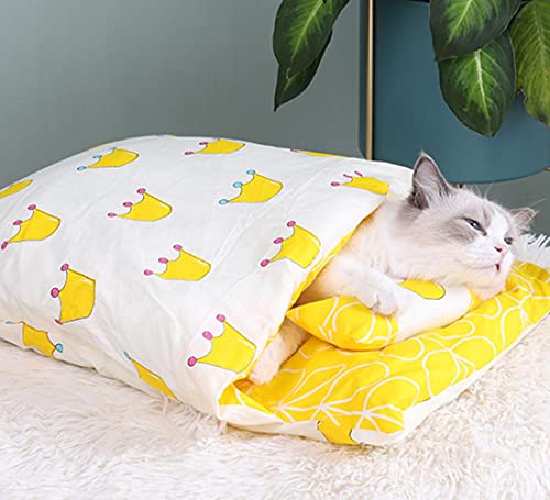 EUIWTUAJVN Japanisches Katzenbett Winter Abnehmbarer Warmer Katzenschlafsack Tiefschlaf Haustier Hundebett Haus Katzen Nest Nest Kissen mit Kissen-E, L 65x50cm, USA von EUIWTUAJVN