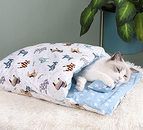 EUIWTUAJVN Japanisches Katzenbett Winter Abnehmbarer Warmer Katzenschlafsack Tiefschlaf Haustier Hundebett Haus Katzen Nest Nest Kissen mit Kissen-F, L 65x50cm, USA von EUIWTUAJVN