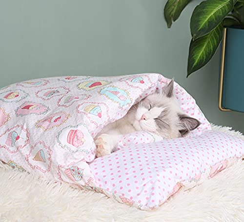 EUIWTUAJVN Japanisches Katzenbett Winter Abnehmbarer Warmer Katzenschlafsack Tiefschlaf Haustier Hundebett Haus Katzen Nest Nest Kissen mit Kissen-G, L 65x50cm, China von EUIWTUAJVN