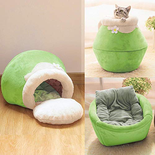 Winter warm Katzenbett Plüsch weich tragbar faltbar rund niedlich Katzenhaus C Schlafsack Kissen Haustier Bett Kätzchen Produkte Toy-White, M. von EUIWTUAJVN