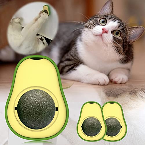 EUNEWR 3PCS Katzenminze Balls Spielzeug für Katze,360° Drehbare Wandroller Natürliche Avocado Katzen Spielzeug Snackball,Essbare Katzenminze Bälle,Katze Zahnreinigung Spielzeug,Katzen lecken Spielzeug von EUNEWR