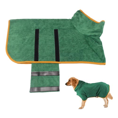 EUPSIIU Hundebademantel aus Mikrofaser, Hundebademantel Extra Saugfähig, Schnell Trocknender Hundebademantel mit Verstellbarem Schrumpfband, Hundehandtuch für Haustiere Hunde und Katzen (Mittel, Grün) von EUPSIIU