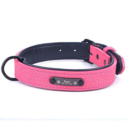 EUSFIYY Benutzerdefinierte PU-Leder personalisierte Hundemarke Halsband Blei für kleine mittelgroße Hunde Pitbull Bulldogge Hundehalsband-Rose_Red_M von EUSFIYY