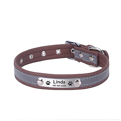 EUSFIYY Einstellbare personalisierte Hundehalsbänder PU Leder reflektierende Hunde Katzenhalsband ID Benutzerdefiniertes Etikett Graviertes Haustier Accessorie-Brown_S von EUSFIYY