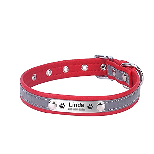 EUSFIYY Einstellbare personalisierte Hundehalsbänder PU Leder reflektierende Hunde Katzenhalsband ID Benutzerdefiniertes Etikett Graviertes Haustier Accessorie-Red_XXL von EUSFIYY