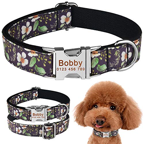 EUSFIYY Gravierter Name Hundehalsbänder Verstellbares Halsband mit Nylon-Print Personalisierte Haustieranhänger Katze Benutzerdefinierte Hundehalsbänder Welpe Mittelgroße Hunde ID-S (26-40 cm) von EUSFIYY