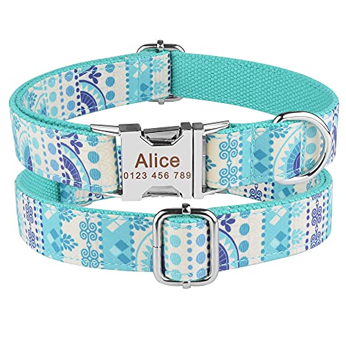 EUSFIYY Halsband Set Hundeleine Benutzerdefinierte Hundehalsbänder Nylon Personalisierte Hundemarke Halsband Blei für kleine mittelgroße Hunde-Blue_Collar_XS von EUSFIYY