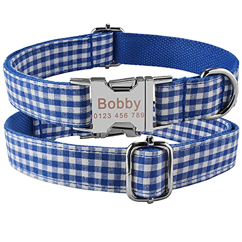 EUSFIYY Halsband Set Hundeleine Benutzerdefinierte Hundehalsbänder Nylon Personalisierte Hundemarke Halsband Blei für kleine mittelgroße Hunde-Blue_Grid_Collar_M von EUSFIYY