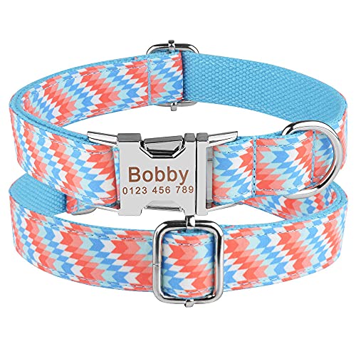 EUSFIYY Halsband Set Hundeleine Benutzerdefinierte Hundehalsbänder Nylon Personalisierte Hundemarke Halsband Blei für kleine mittelgroße Hunde-Water_Wave_Collar_L von EUSFIYY