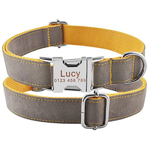 EUSFIYY Kleine große personalisierte Nylon Hundehalsband Haustier ID Tag benutzerdefinierte gravierte Name Hunde Halsbänder kleine mittlere große Hunde-Yellow_M (43-48cm) von EUSFIYY