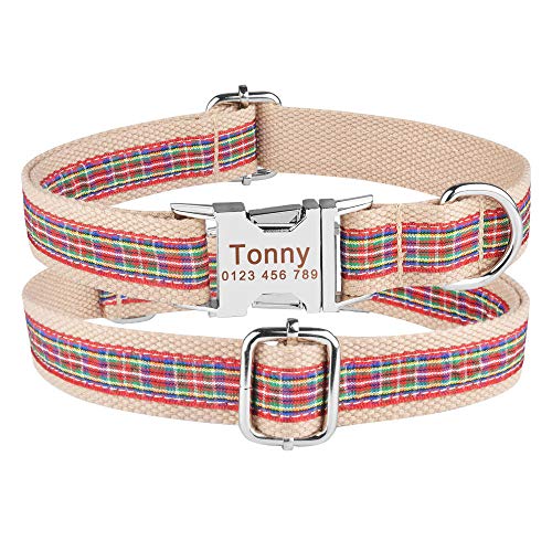 EUSFIYY Kleine große personalisierte Nylon Hundehalsband Haustier ID Tag benutzerdefinierte gravierte Name Hundehalsbänder kleine mittel große Hunde-weiß_L (45-55 cm) von EUSFIYY