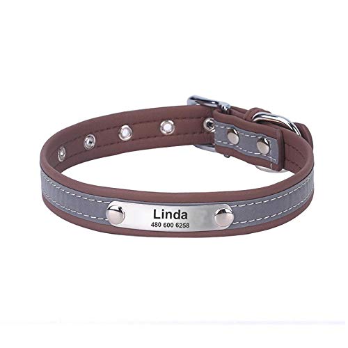 EUSFIYY Mikrofaser Hundehalsband Leder Sicherheit Reflektierend Graviertes Welpenhalsband ID Name Haustierhalsband für Hunde Haustierzubehör-Brown_XXL von EUSFIYY