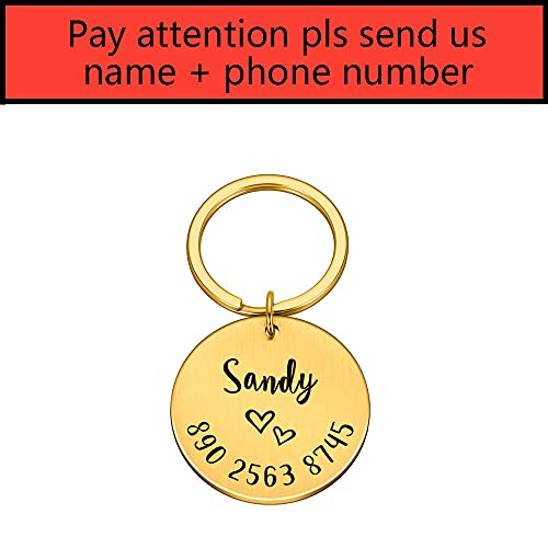 EUSFIYY Namensschild Hundemarke Anti Lost Dog Tag Schlüsselanhänger Personalisierte Haustier ID Tag Gravierter Kosename für Katze Welpen Haustier Zubehör-Gold-Herz-L-30x30mm von EUSFIYY