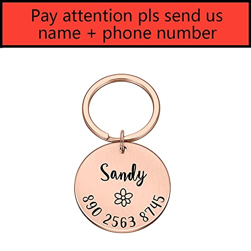 EUSFIYY Namensschild Hundemarke Anti Lost Dog Tag Schlüsselanhänger Personalisierte Haustier ID Tag Gravierter Kosename für Katze Welpen Haustier Zubehör-Rose-Gold-Blume-L-30x30mm von EUSFIYY