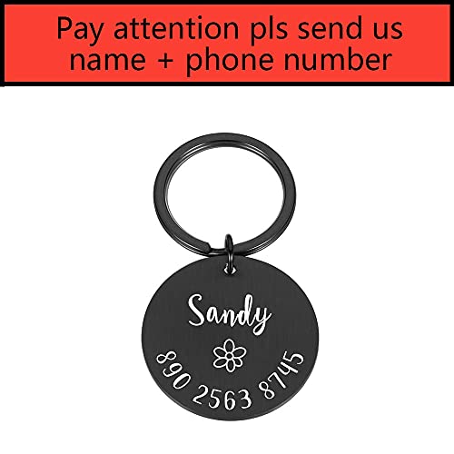 EUSFIYY Namensschild Hundemarke Anti Lost Dog Tag Schlüsselanhänger Personalisierte Haustier ID Tag Gravierter Kosename für Katze Welpen Haustier Zubehör-Schwarz-Blume-L-30x30mm von EUSFIYY