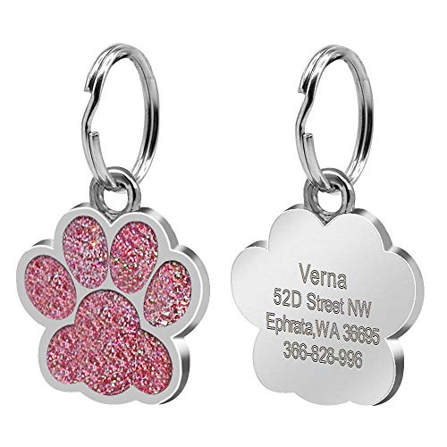 EUSFIYY Namensschild Hundemarke Bling Dog ID Tag Personalisierte Wunderschöne Dog Tags für kleine mittelgroße Hundefußabdruck Benutzerdefinierte Pet Name Tag Plate Collar Zubehör-016-Pink-2.4cm-M von EUSFIYY