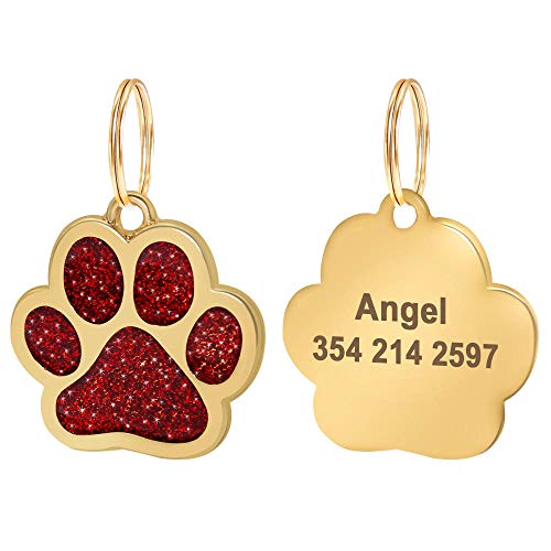 EUSFIYY Namensschild Hundemarke Bling Dog ID Tag Personalisierte Wunderschöne Dog Tags für kleine mittelgroße Hundefußabdruck Benutzerdefinierte Pet Name Tag Plate Collar Zubehör-051-Rot-2.5cm-M von EUSFIYY