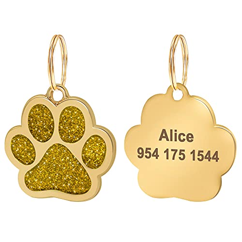 EUSFIYY Namensschild Hundemarke Bling Dog ID Tag Personalisierte Wunderschöne Dog Tags für kleine mittelgroße Hundefußabdruck benutzerdefinierte Pet Name Tag Plate Collar Zubehör-051-Gold-2.5cm-M von EUSFIYY