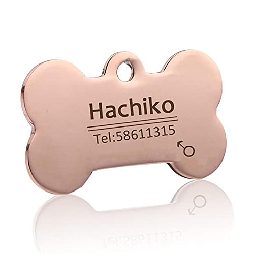 EUSFIYY Namensschild Hundemarke Gravierte Hunde-Katzen-Identifikations-Halskette Welpenknochen-Namens-Anhänger-Zubehör -Rose-Gold-Knochen-L-für-Große-Haustiere von EUSFIYY