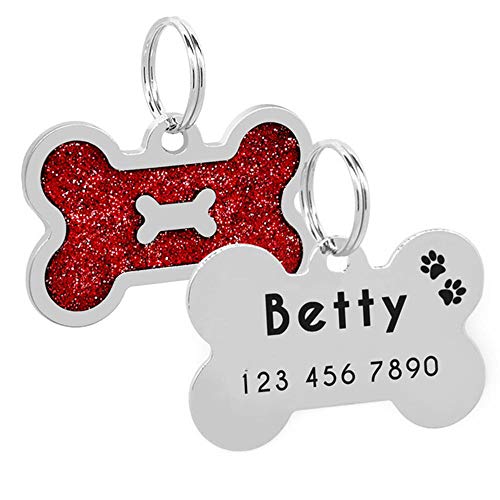 EUSFIYY Namensschild Hundemarke Haustier-ID-Tags Personalisierte Hundenamensschild für kleine und große Hundehalsbänder Haustierzubehör Glänzende Knochenpfote -C-Rot-Universal-Größe von EUSFIYY